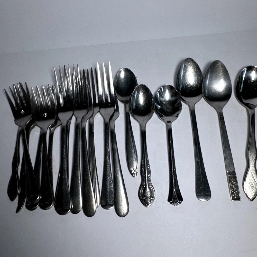 Flatware Set Mixed 15pc Silver Mismatched Stainless Steel Lot